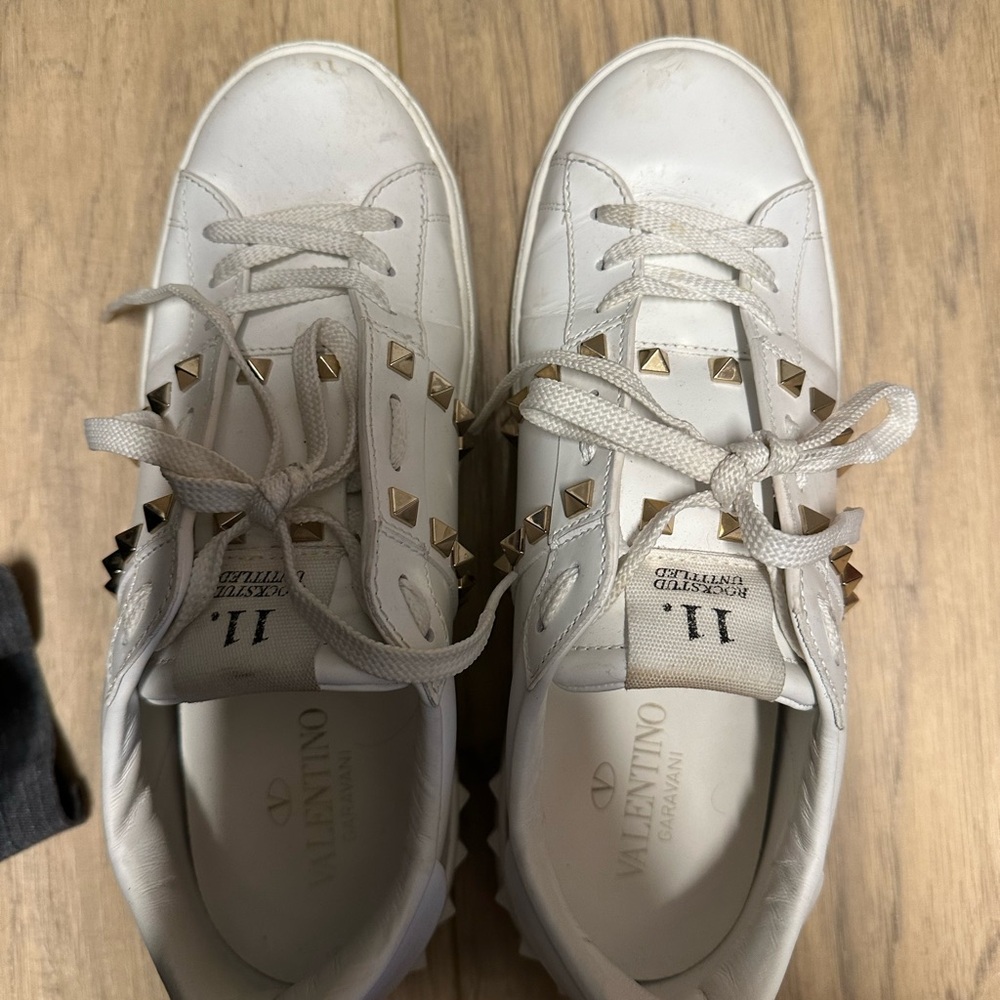 Valentino Garavani White Leather Rockstud Sneakers